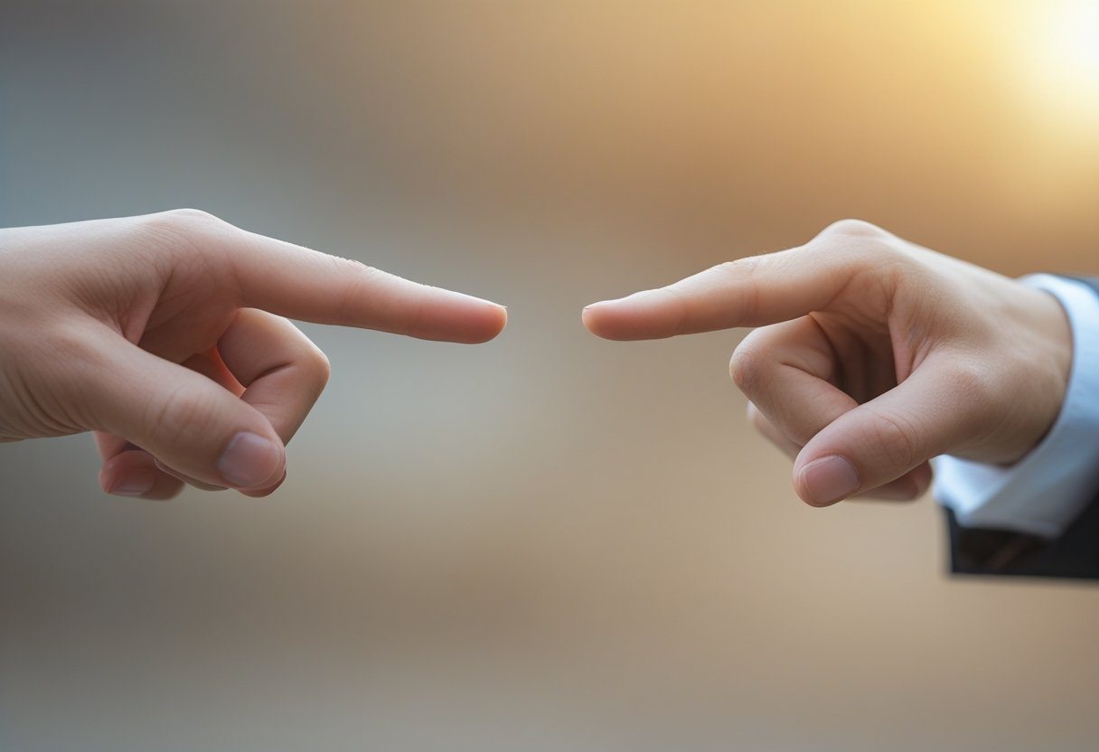 Duas mãos apontando em direções opostas, simbolizando uma escolha entre duas opções.