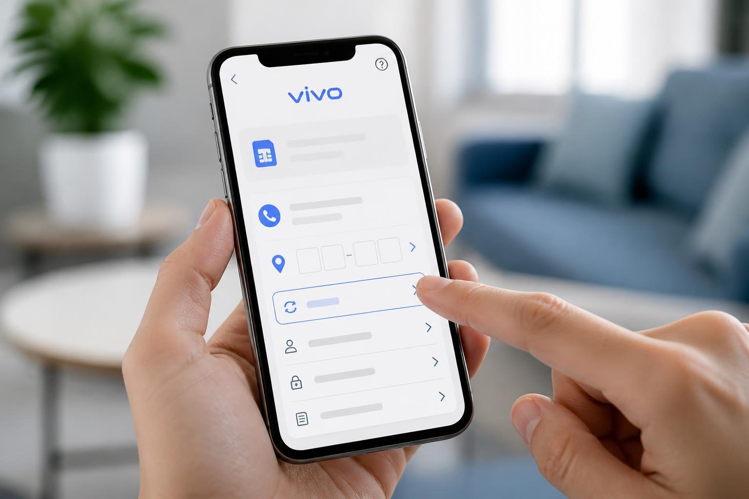 Pessoa segurando um smartphone mostrando a tela de configurações do chip Vivo para mudar o DDD.